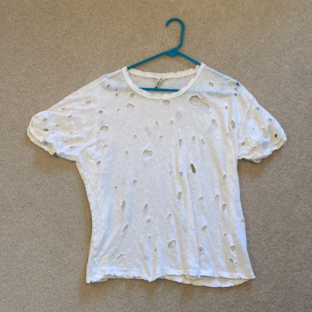 Emma & Sam Distressed White Short Sleeve Tee